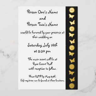 Invitación Con Relieve Metalizado Daisies y mariposas en invitación al Relieve metal
