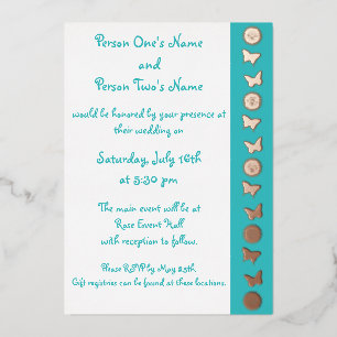 Invitación Con Relieve Metalizado Daisies y mariposas en turquesa