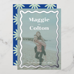 Invitación Con Relieve Metalizado Daisy Boda Foto Guardar la fecha