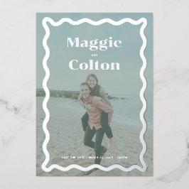 Invitación Con Relieve Metalizado Daisy Boda Foto Guardar la fecha