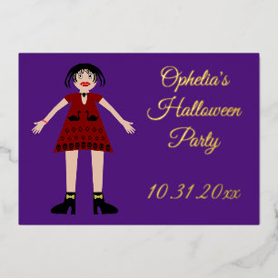 Invitación Con Relieve Metalizado Dama vampiro de Halloween gótica personalizada