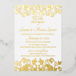 Invitación Con Relieve Metalizado Damasco de oro 50 años