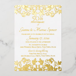 Invitación Con Relieve Metalizado Damask de oro 50 aniversario