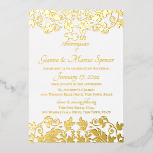 Invitación Con Relieve Metalizado Damask de oro 50 aniversario