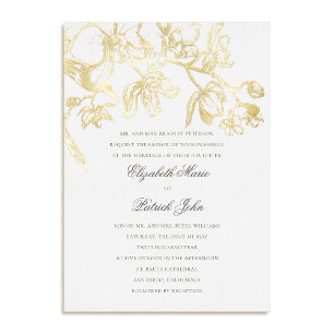 Invitación Con Relieve Metalizado Danza de Orquídea Formal Clásico Pureza Bodas Anti