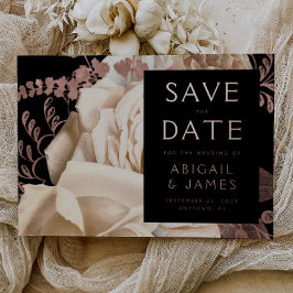 Invitación Con Relieve Metalizado Dark Floral Rosa de marfil Boda de oro salva la fe