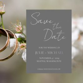 Invitación Con Relieve Metalizado Dark Gray Simple Style Wedding Save the Date