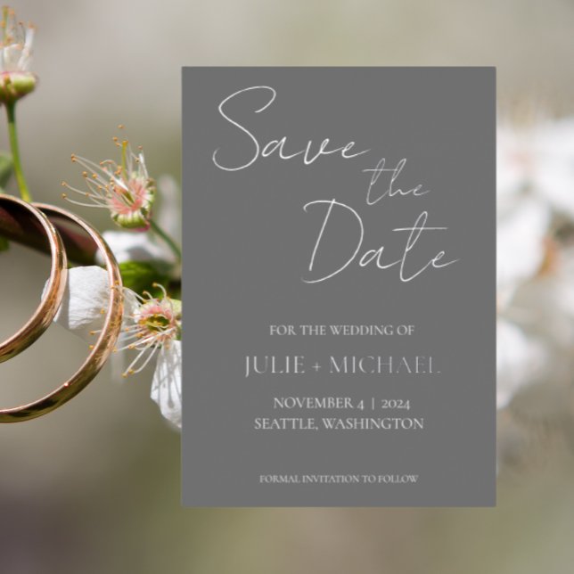 Invitación Con Relieve Metalizado Dark Gray Simple Style Wedding Save the Date (In Situ Wedding)