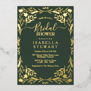 Invitación Con Relieve Metalizado Dark Green Boho Moderno Typography Shower