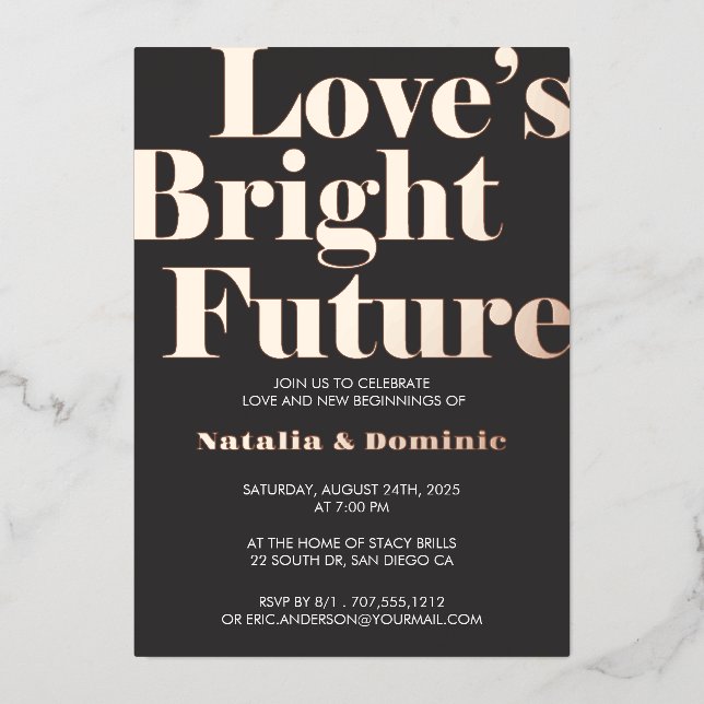 Invitación Con Relieve Metalizado Dark Grey Foil “Love’s Bright Future” Engagement I (Anverso)