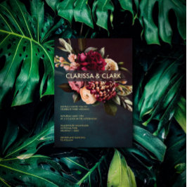 Invitación Con Relieve Metalizado Dark Moody Bold Floral Marsala Boda