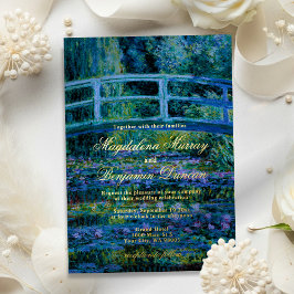 Invitación Con Relieve Metalizado Dark Moody Fine Art Monet Water Lilies Wedding