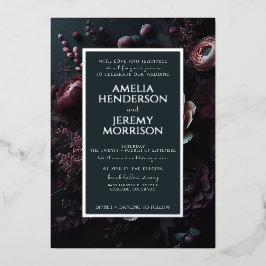 Invitación Con Relieve Metalizado Dark Moody Floral