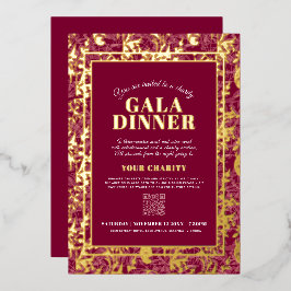 Invitación Con Relieve Metalizado Dark red gold botanical pattern gala dinner event