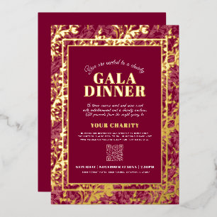 Invitación Con Relieve Metalizado Dark red gold botanical pattern gala dinner event