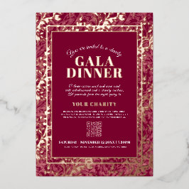 Invitación Con Relieve Metalizado Dark red gold botanical pattern gala dinner event