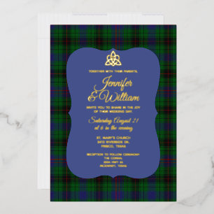 Invitación Con Relieve Metalizado Davidson Clan Tartan Plaid Boda 