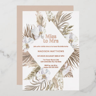 Invitación Con Relieve Metalizado De Señorita a Señora Boho Floral Desayuno Nupcial