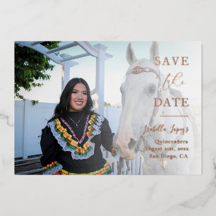 Invitación Con Relieve Metalizado Declaración elegante Foto Rosa Oro Guardar la fech