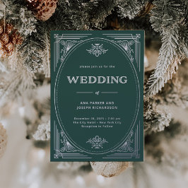 Invitación Con Relieve Metalizado Deco moderno | Elegante Boda de vacaciones verdes