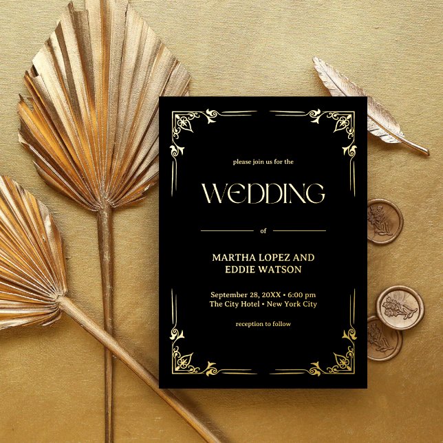 Invitación Con Relieve Metalizado Deco moderno | Elegante Boda Negra y Oro (Subido por el creador)