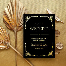 Invitación Con Relieve Metalizado Deco moderno | Elegante Boda Negra y Oro