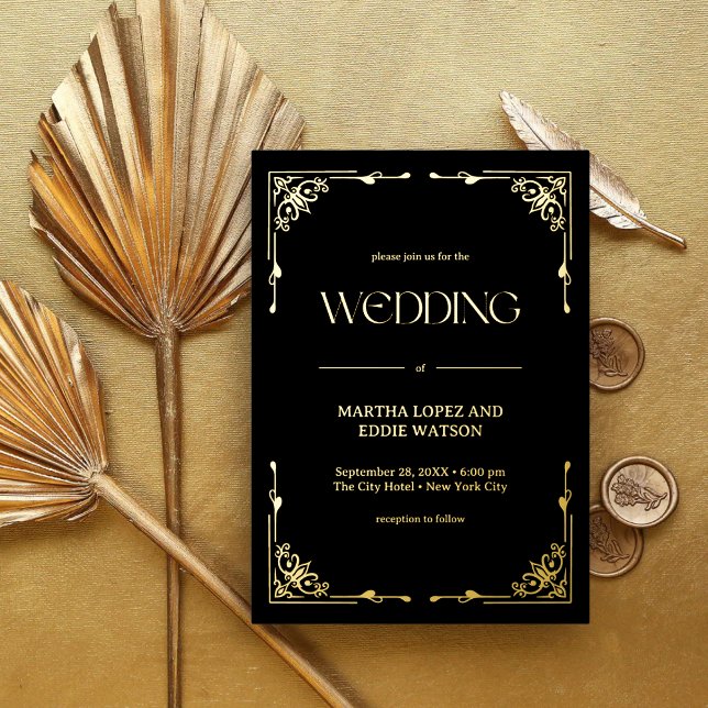 Invitación Con Relieve Metalizado Deco moderno | Elegante Boda Negra y Oro (Subido por el creador)