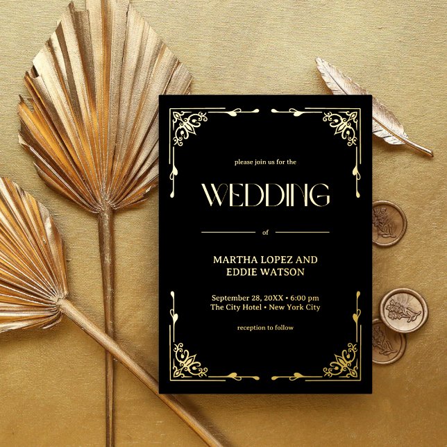 Invitación Con Relieve Metalizado Deco moderno | Elegante Boda Negra y Oro (Subido por el creador)