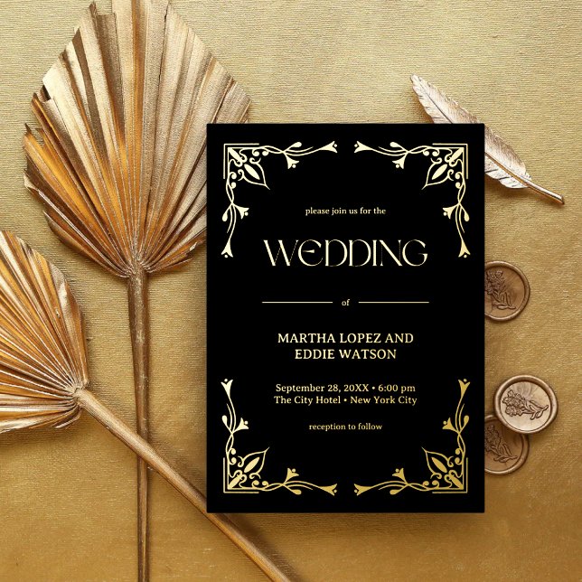 Invitación Con Relieve Metalizado Deco moderno | Elegante Boda Negra y Oro (Subido por el creador)