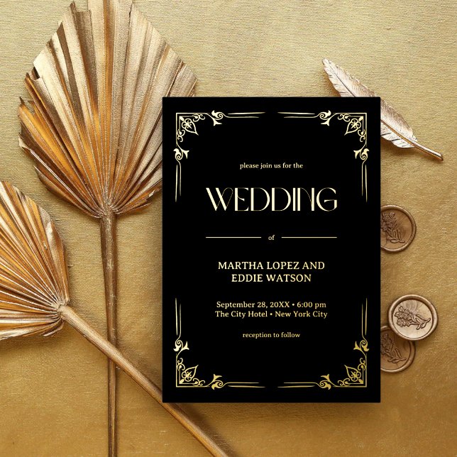 Invitación Con Relieve Metalizado Deco moderno | Elegante Boda Negra y Oro (Subido por el creador)
