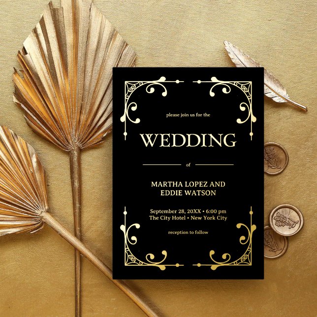 Invitación Con Relieve Metalizado Deco moderno | Elegante Boda Negra y Oro (Subido por el creador)