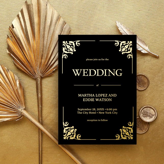 Invitación Con Relieve Metalizado Deco moderno | Elegante Boda Negra y Oro (Subido por el creador)