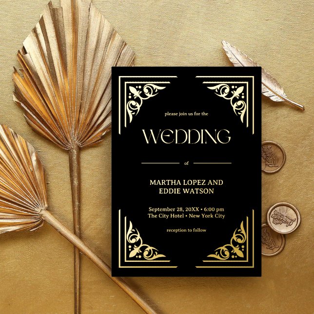 Invitación Con Relieve Metalizado Deco moderno | Elegante Boda Negra y Oro (Subido por el creador)