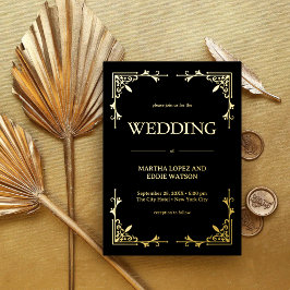 Invitación Con Relieve Metalizado Deco moderno | Elegante Boda Negra y Oro