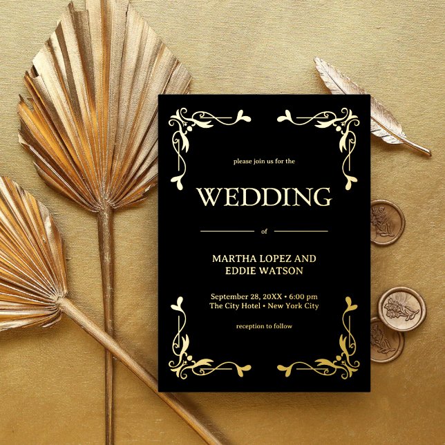 Invitación Con Relieve Metalizado Deco moderno | Elegante Boda Negra y Oro (Subido por el creador)