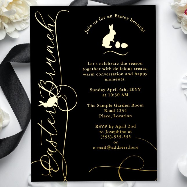 Invitación Con Relieve Metalizado Decorative Swirls And Bunnies Easter Brunch (Subido por el creador)