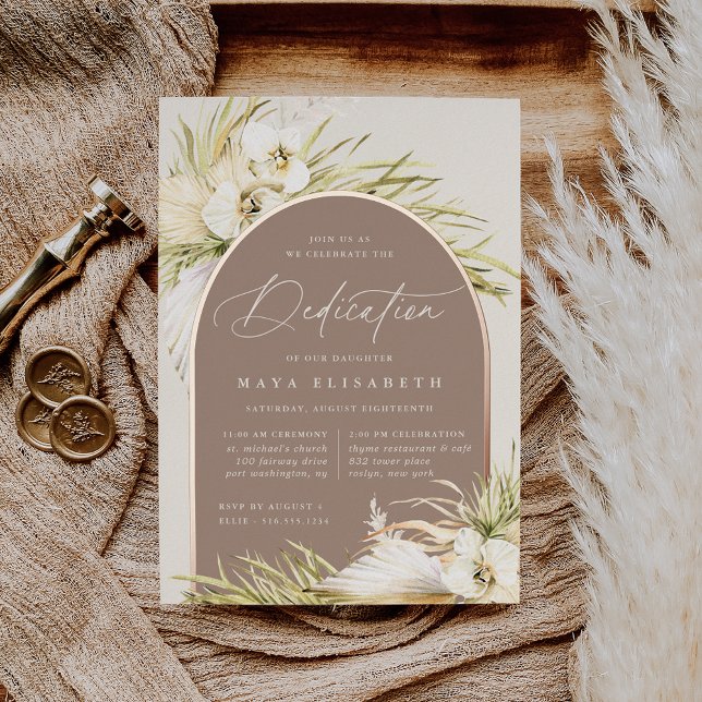 Invitación Con Relieve Metalizado Dedicación del bebé de los trópicos de época (Subido por el creador)