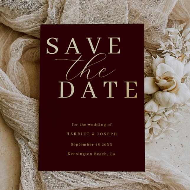 Invitación Con Relieve Metalizado Deep Burgundy & Gold Foil Wedding Save The Date (Subido por el creador)