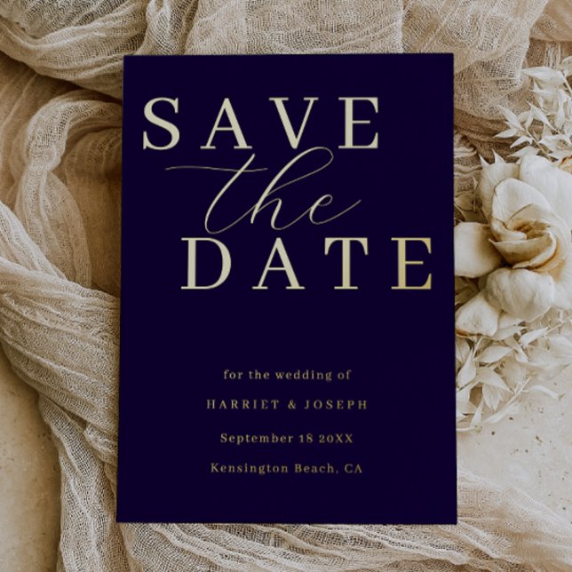 Invitación Con Relieve Metalizado Deep Navy & Gold Foil Wedding Save The Date (Subido por el creador)