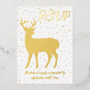 Invitación Con Relieve Metalizado Deer de oro y Confetti de oro RSVP Real Relieve me