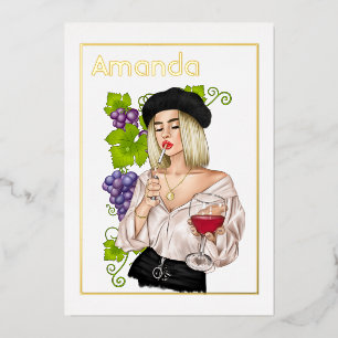 Invitación Con Relieve Metalizado Degustación de vinos de niña francesa Cumpleaños
