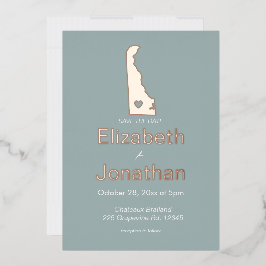 Invitación Con Relieve Metalizado Delaware State Map Save the Date Rosa Gold