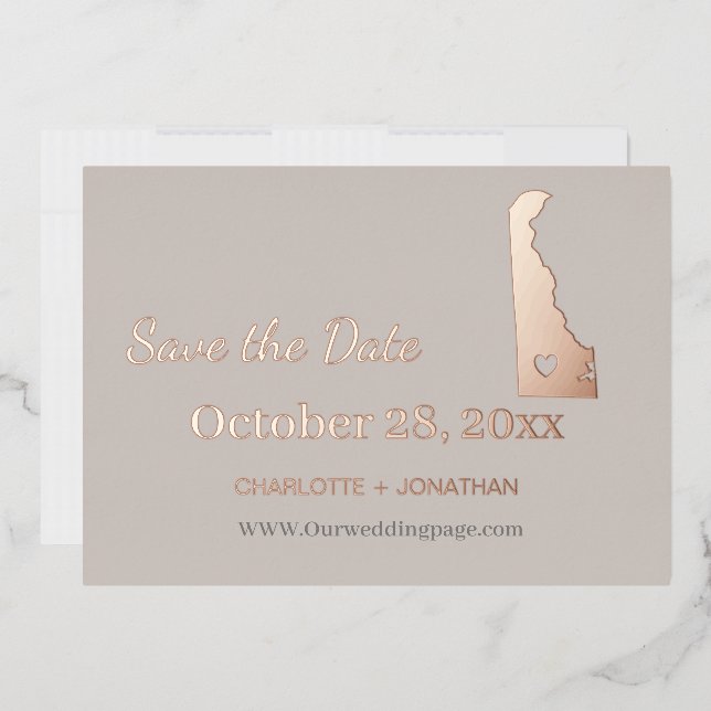Invitación Con Relieve Metalizado Delaware Wedding Save The Date Rosa Gold (Sobre)