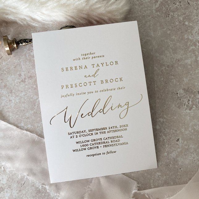 Invitación Con Relieve Metalizado Delicada caligrafía de Relieve metalizado dorado | (Subido por el creador)