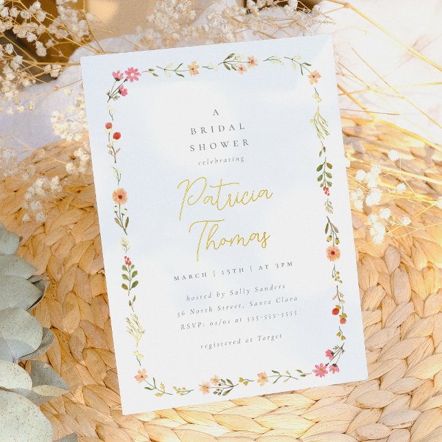 Invitación Con Relieve Metalizado Delicada ducha nupcial floral de flores silvestres (Subido por el creador)