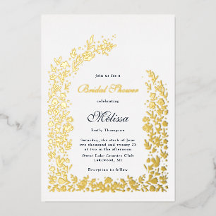 Invitación Con Relieve Metalizado Delicado Boda de ducha de novia en arco de flores