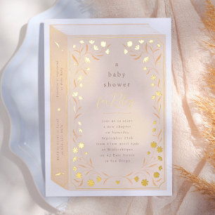 Invitación Con Relieve Metalizado Delicado Cumpleaños de Bebé con Historia Brillante