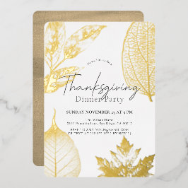 Invitación Con Relieve Metalizado Delicado oro deja cena de Acción de Gracias