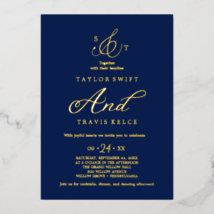 Invitación Con Relieve Metalizado Delicado papel de oro   Boda de monograma formal n