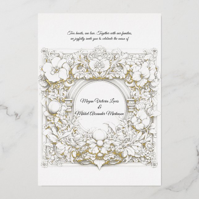 Invitación Con Relieve Metalizado Delicado y exuberante Acanthus, Boda (Anverso)